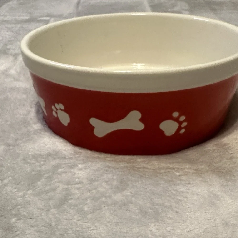 Texas Tech Red Raiders Dog Bowl Food or Water Red White Bones Ceramic‎ Stoneware